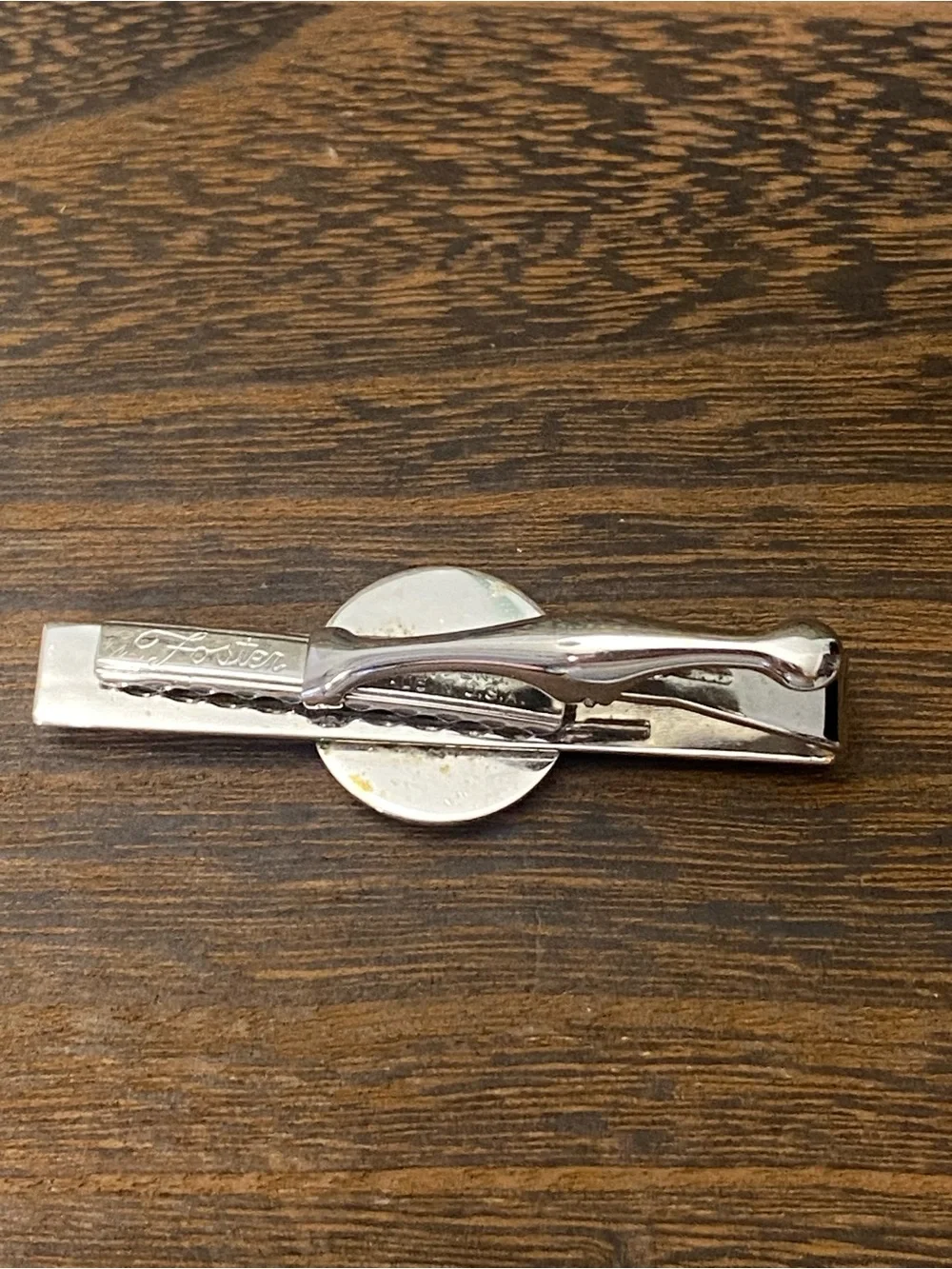Vintage Foster Masonic Silver Tie Clip Bar with Gold Emblem Made in the USA